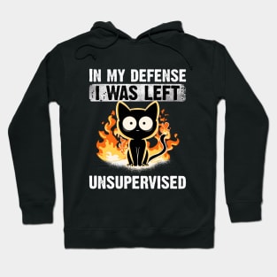 In My Defense I Was Left Unsupervised Black Cat Funny Hoodie